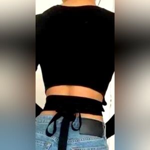 1 DAY SALE $6! Zara Tie Waist Open Back Crop Knit Fitted Ribbed Sweater 
Black